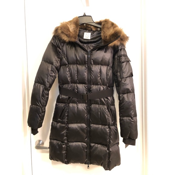 NWT S13/NYC Alpine Down Coat w/ Faux Fur Trim Jet - Picture 1 of 4